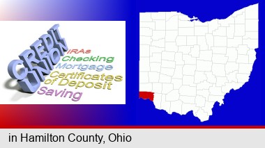 credit union services; Hamilton County highlighted in red on a map