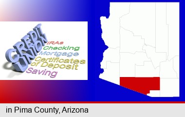 credit union services; Pima County highlighted in red on a map