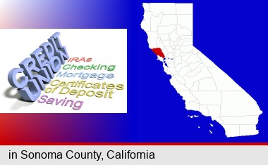 credit union services; Sonoma County highlighted in red on a map