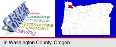credit union services; Washington County highlighted in red on a map