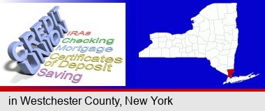 credit union services; Westchester County highlighted in red on a map