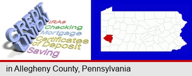 credit union services; Allegheny County highlighted in red on a map