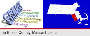 credit union services; Bristol County highlighted in red on a map