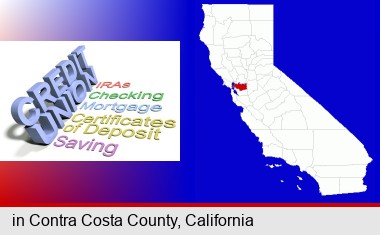 credit union services; Contra Costa County highlighted in red on a map