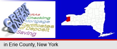 credit union services; Erie County highlighted in red on a map