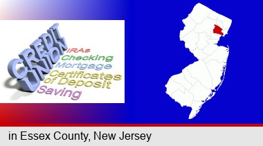 credit union services; Essex County highlighted in red on a map