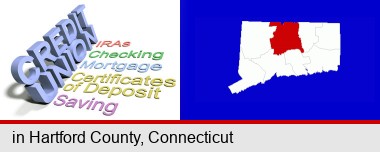 credit union services; Hartford County highlighted in red on a map