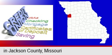 credit union services; Jackson County highlighted in red on a map