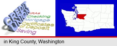 credit union services; King County highlighted in red on a map