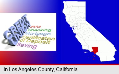 credit union services; Los Angeles County highlighted in red on a map