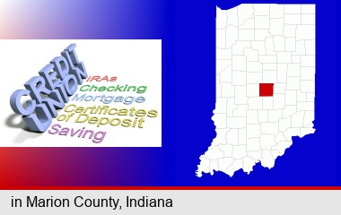 credit union services; Marion County highlighted in red on a map