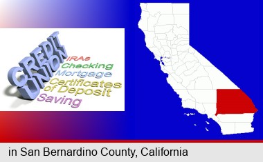 credit union services; San Bernardino County highlighted in red on a map