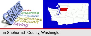 credit union services; Snohomish County highlighted in red on a map